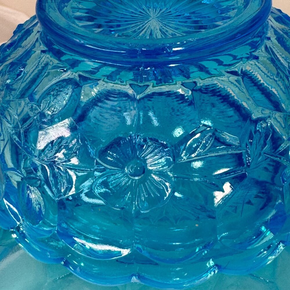 Fenton Blue Opalescent Honeycomb Clover Pattern Master Berry Bowl 1910 Vintage - Picture 12 of 16